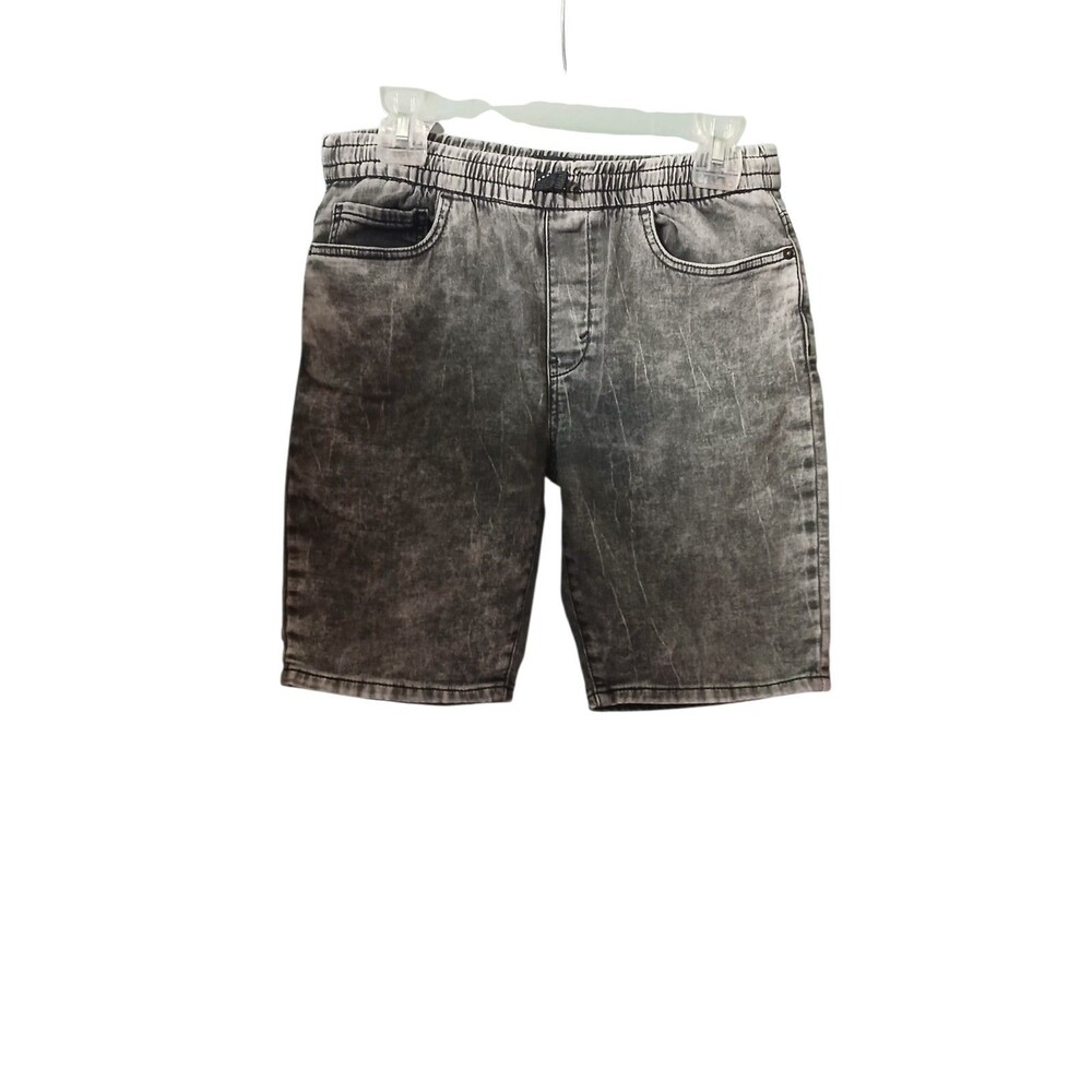 Men’s Gray Acid Wash Denim Shorts Elastic Waist DrawstringCasualStreetwearShorts